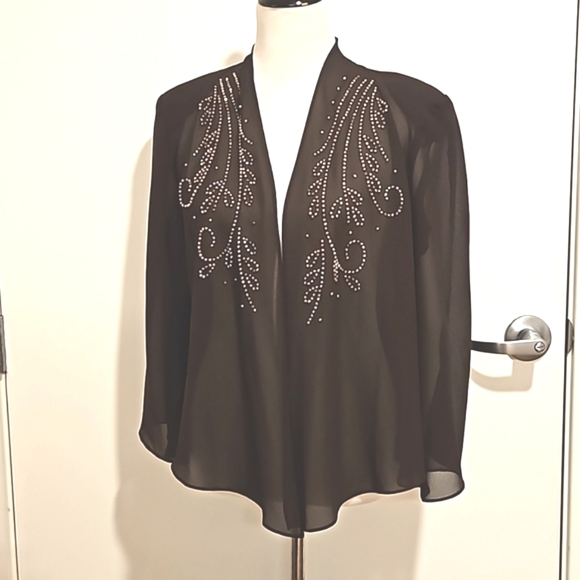 R & M Richards Accessories - Dark brown Open front covering slit flutter sleeves iridescent beading sz 12